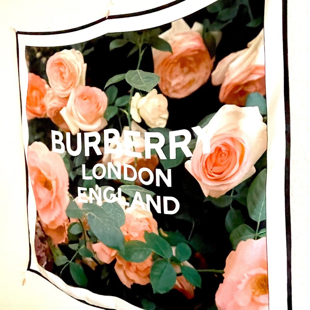 Burberry "Roses" Silk Square Scarf 35' x 35" - Picture 3 of 11